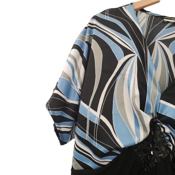 George | Short  Sleeve Blouse w/ tie & jewel - Picture 4 of 7